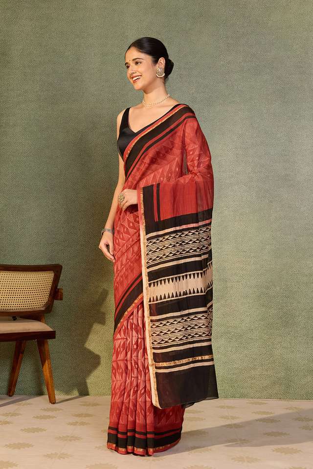 Dark Red Rajasthan Pure Silk Cotton Tie and Dye Shibori Saree thumbnail image number null