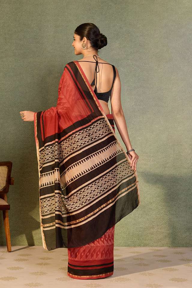 Dark Red Rajasthan Pure Silk Cotton Tie and Dye Shibori Saree thumbnail image number null