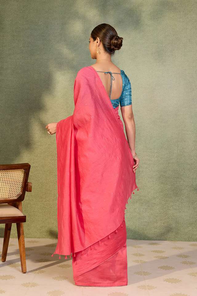 Pink Bengal Pure Silk Cotton Mukaish Embroidered Saree thumbnail image number null