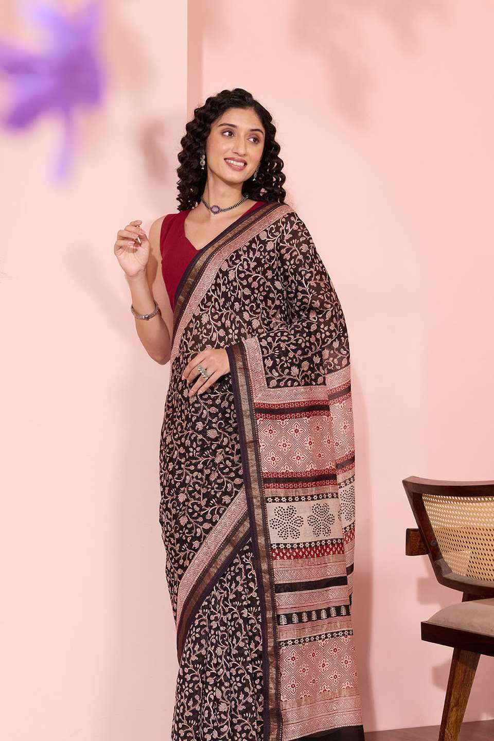 Black Bagh Block Printed Pure Silk Cotton Saree
