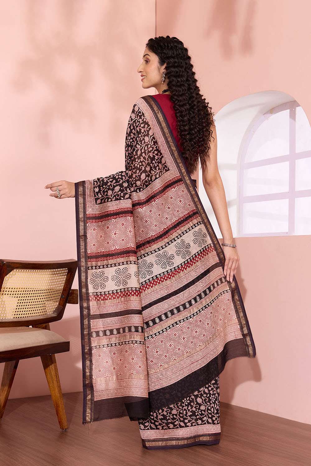 Black Bagh Block Printed Pure Silk Cotton Saree image number null