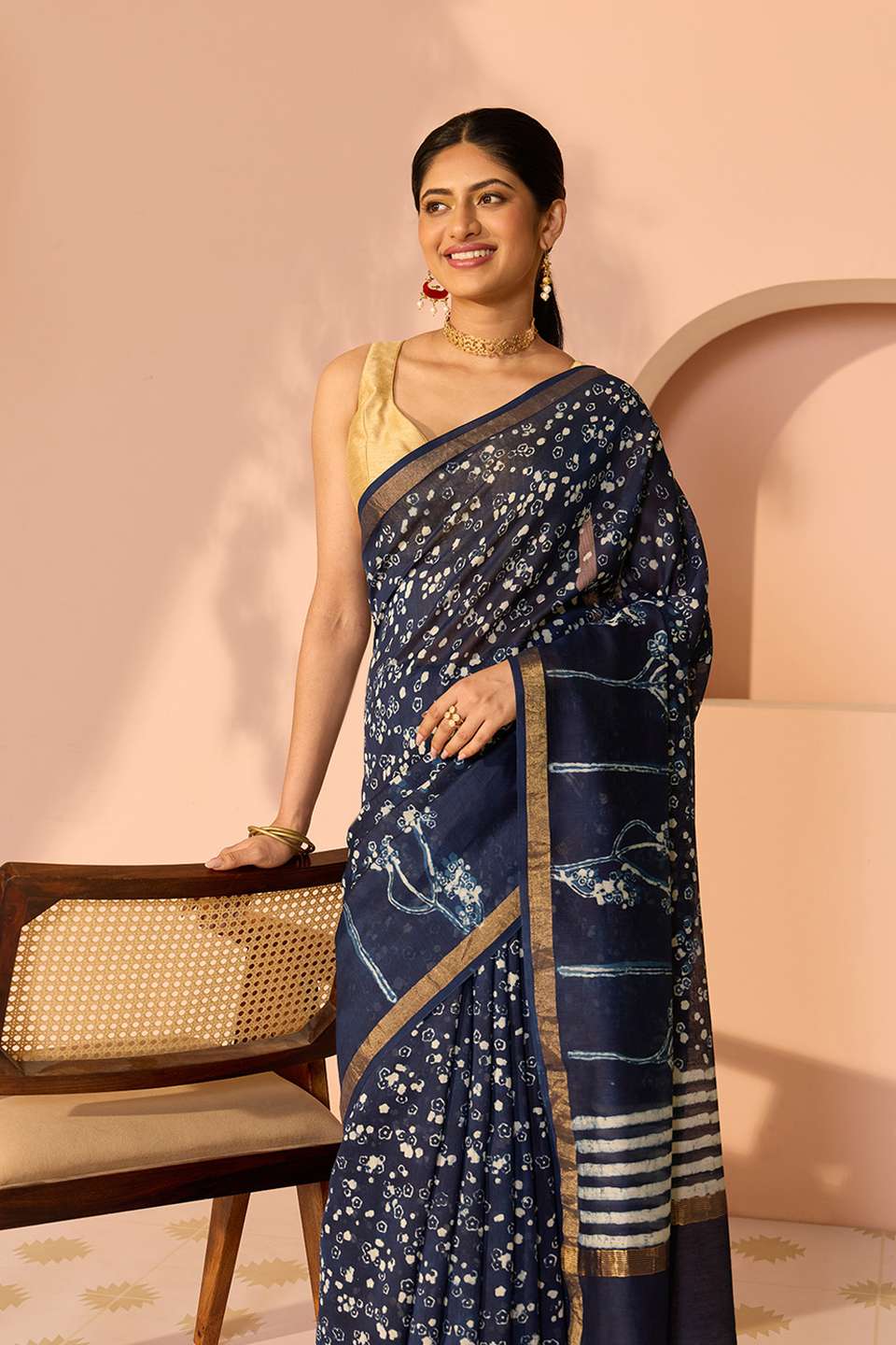 Blue Bagru Bagru Block Printed Pure Silk Cotton Saree