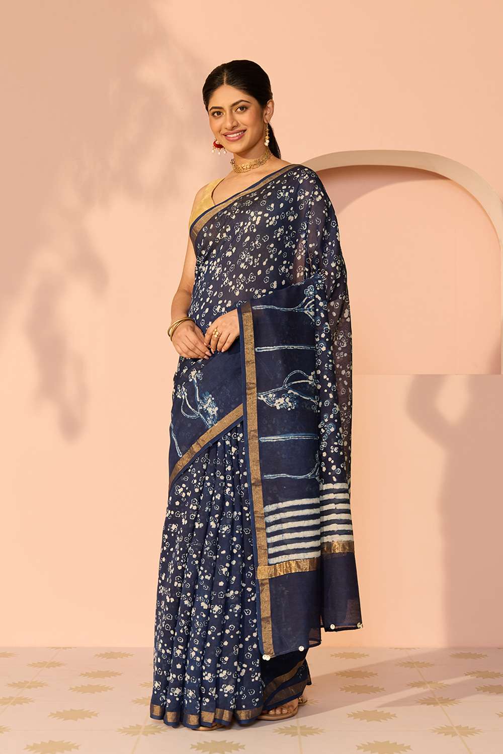 Blue Bagru Bagru Block Printed Pure Silk Cotton Saree image number null