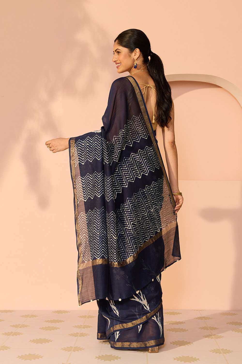 Blue Bagru Bagru Block Printed Pure Silk Cotton Saree image number null