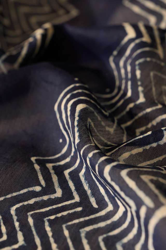 Blue Bagru Bagru Block Printed Pure Silk Cotton Saree thumbnail image number null