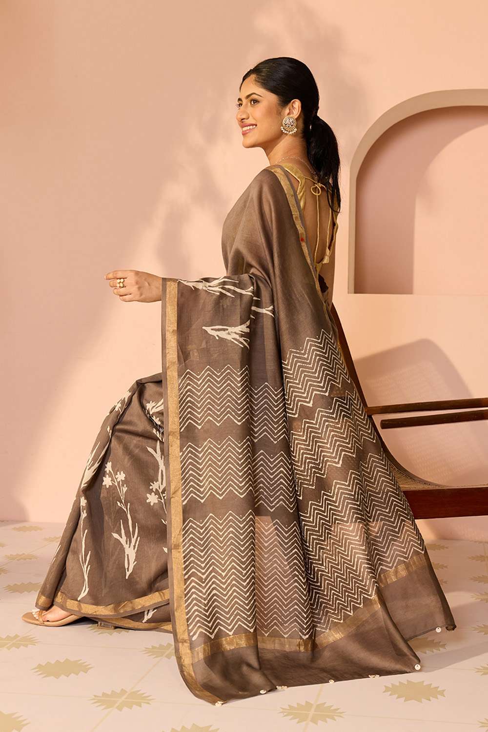 Grey Bagru Bagru Block Printed Pure Silk Cotton Saree image number null