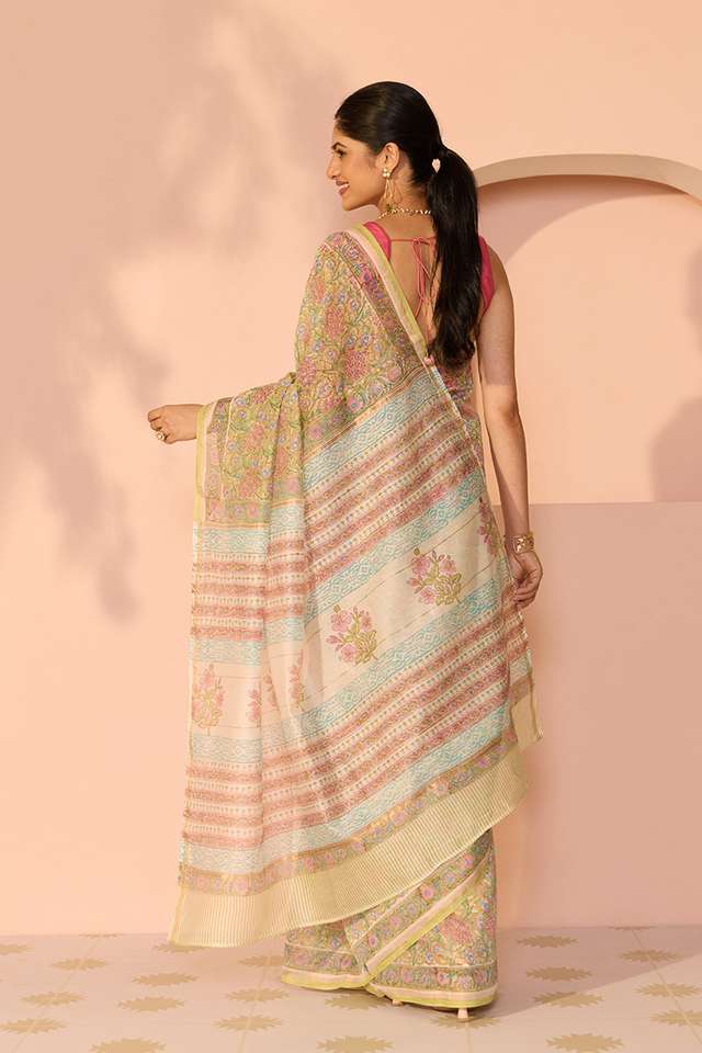 Green Bagru Pure Silk Cotton Printed Sanganeri Saree thumbnail image number null