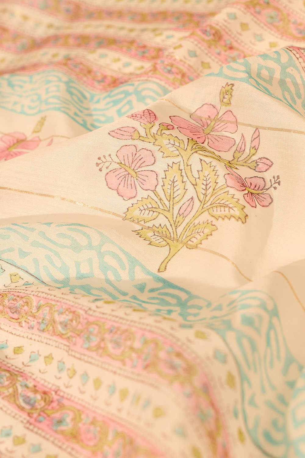 Green Bagru Pure Silk Cotton Printed Sanganeri Saree image number null