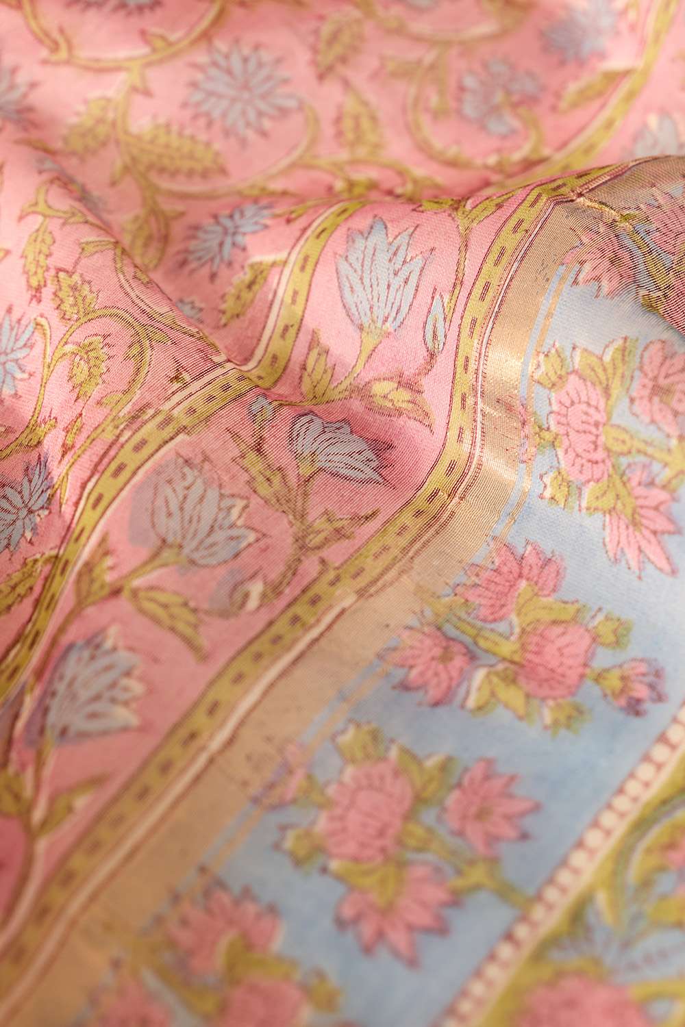 Pink Bagru Pure Silk Cotton Printed Sanganeri Saree image number null