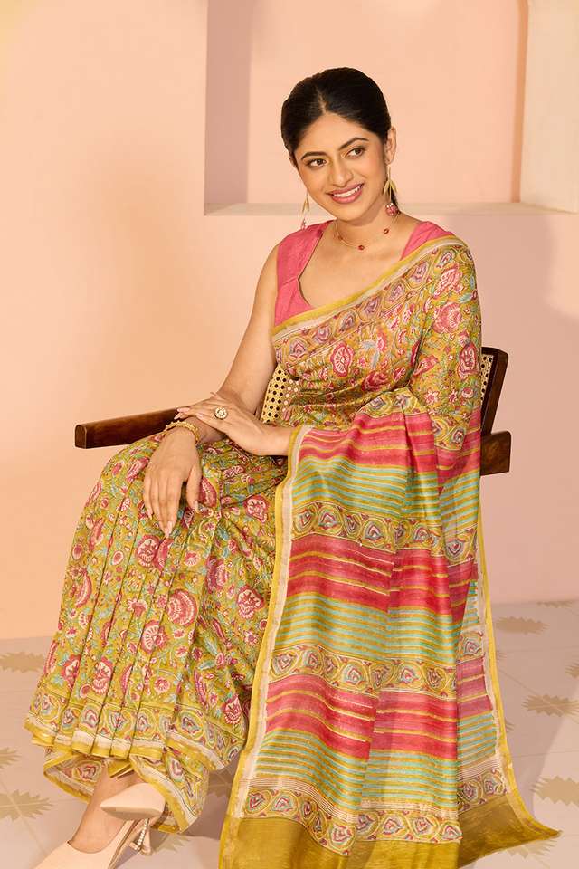 Green Rajasthan Pure Silk Cotton Printed Sanganeri Saree image number