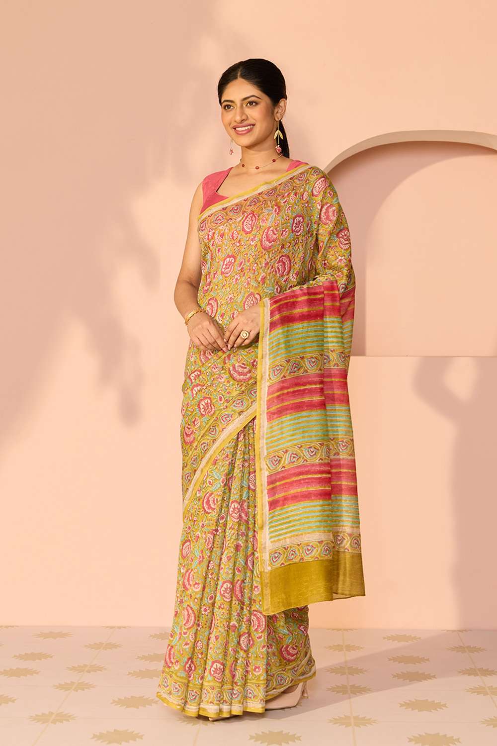 Green Rajasthan Pure Silk Cotton Printed Sanganeri Saree image number null