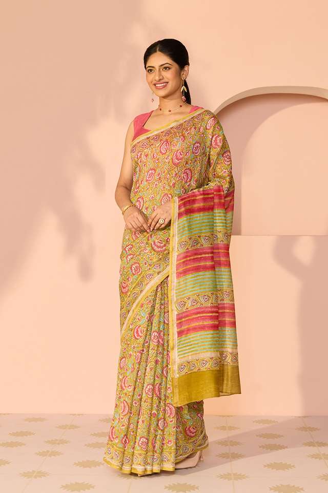 Green Rajasthan Pure Silk Cotton Printed Sanganeri Saree thumbnail image number null