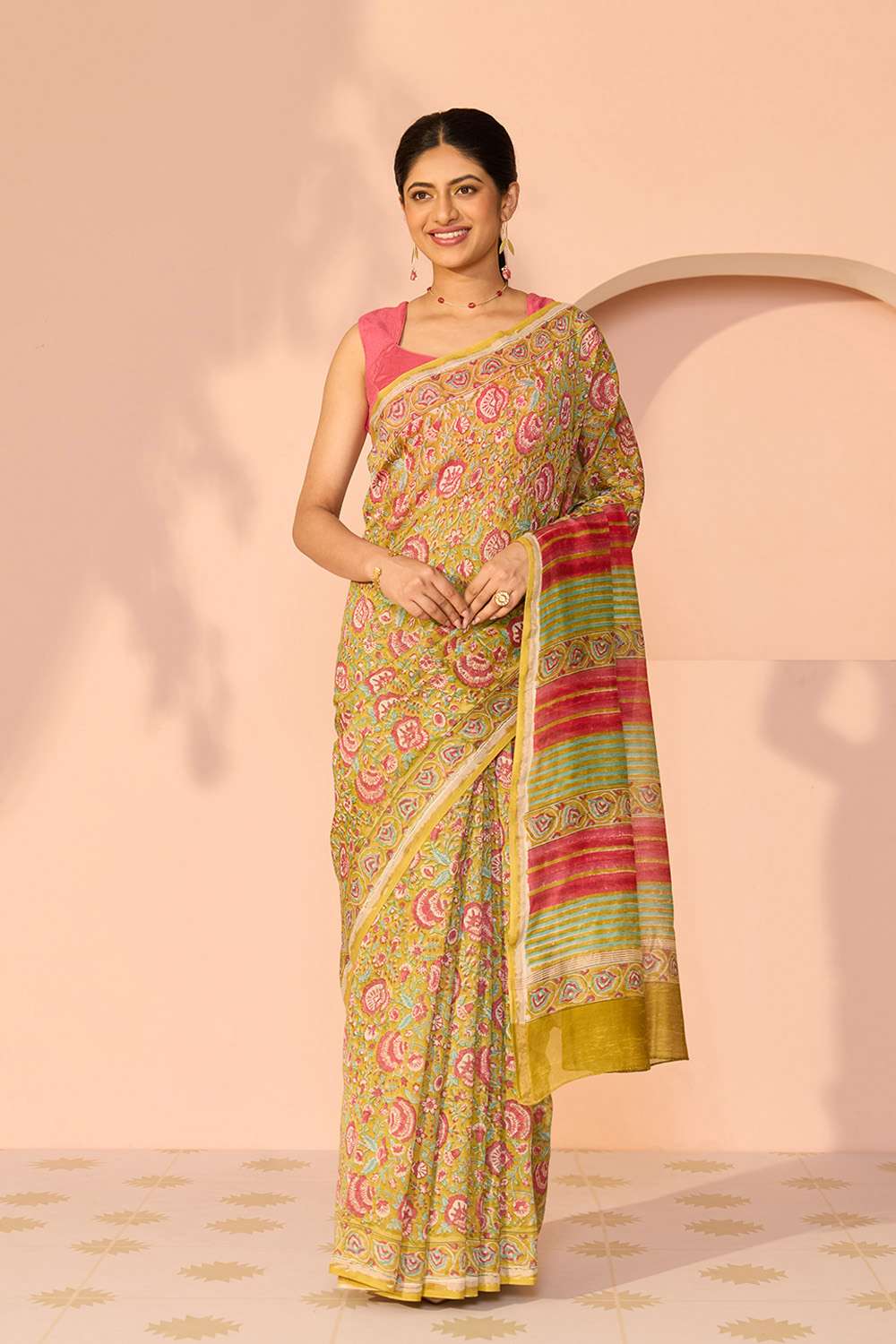 Green Rajasthan Pure Silk Cotton Printed Sanganeri Saree image number null