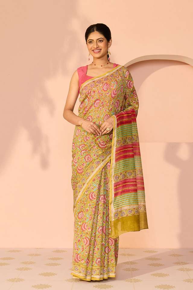 Green Rajasthan Pure Silk Cotton Printed Sanganeri Saree thumbnail image number null