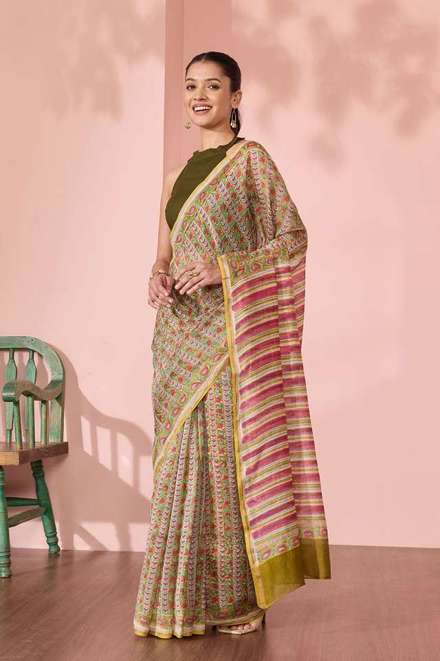 Green Rajasthan Pure Silk Cotton Printed Sanganeri Saree thumbnail image number null