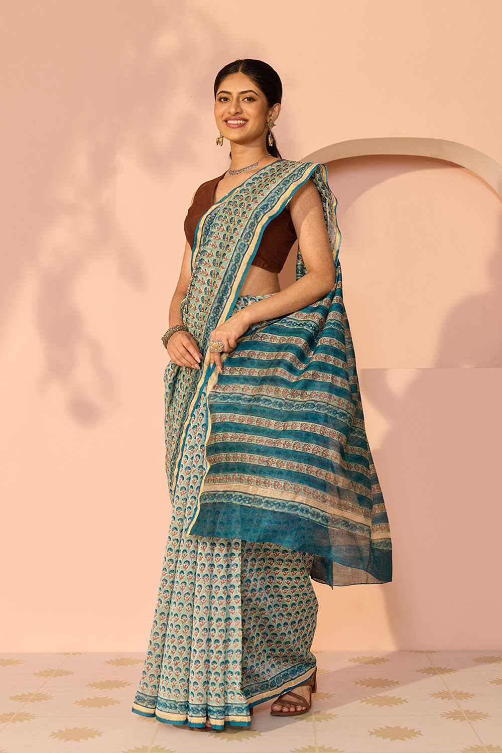 Blue Rajasthan Pure Silk Cotton Printed Sanganeri Saree image number null