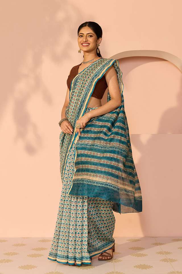 Blue Rajasthan Pure Silk Cotton Printed Sanganeri Saree thumbnail image number null