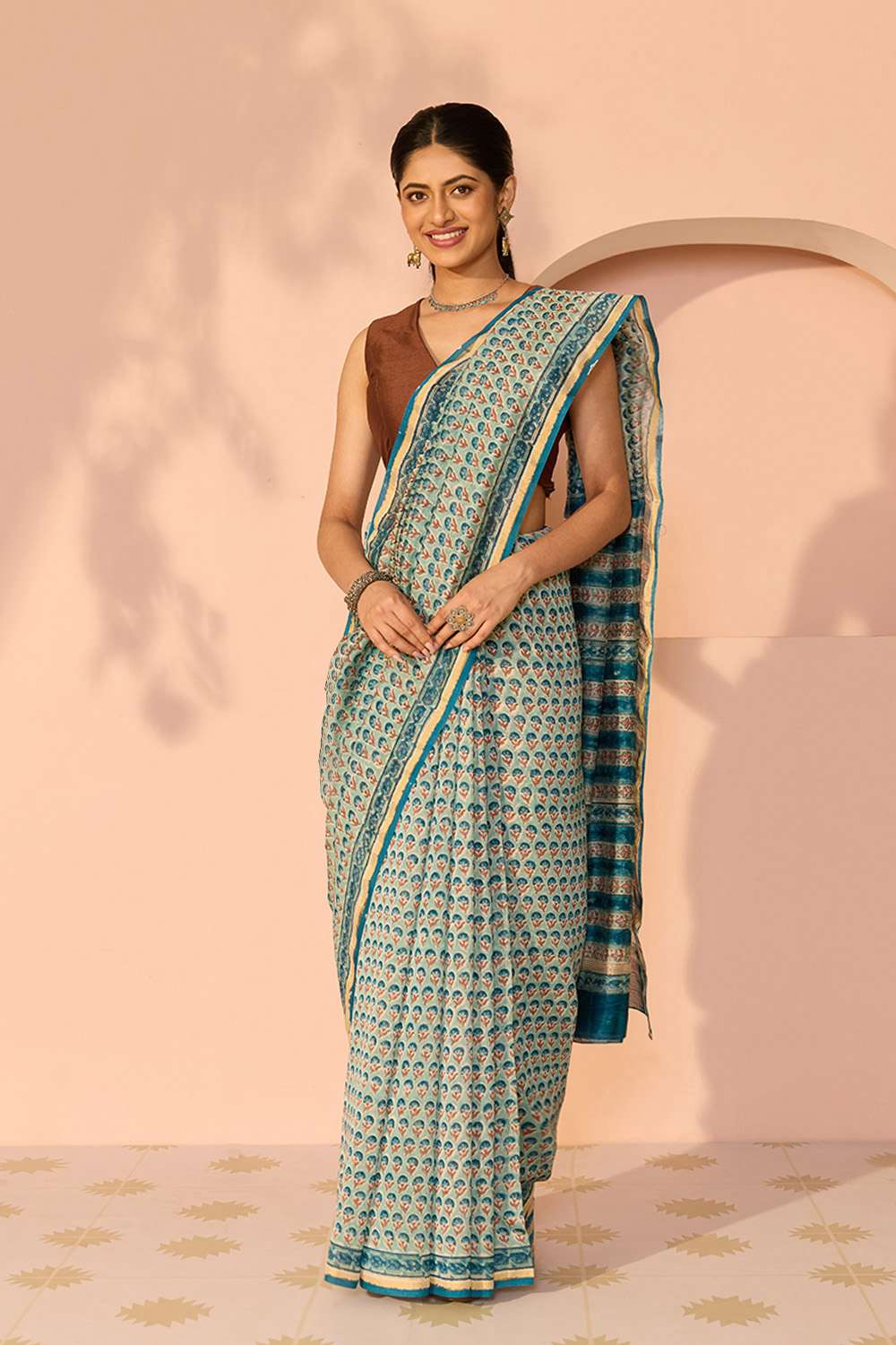 Blue Rajasthan Pure Silk Cotton Printed Sanganeri Saree image number null
