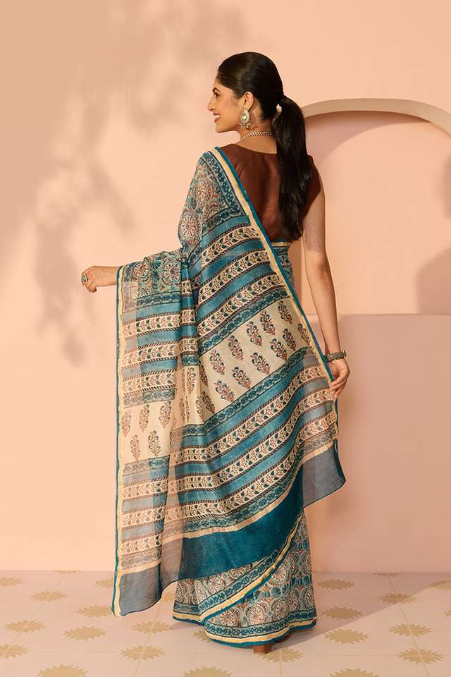 Blue Rajasthan Pure Silk Cotton Printed Sanganeri Saree thumbnail image number null