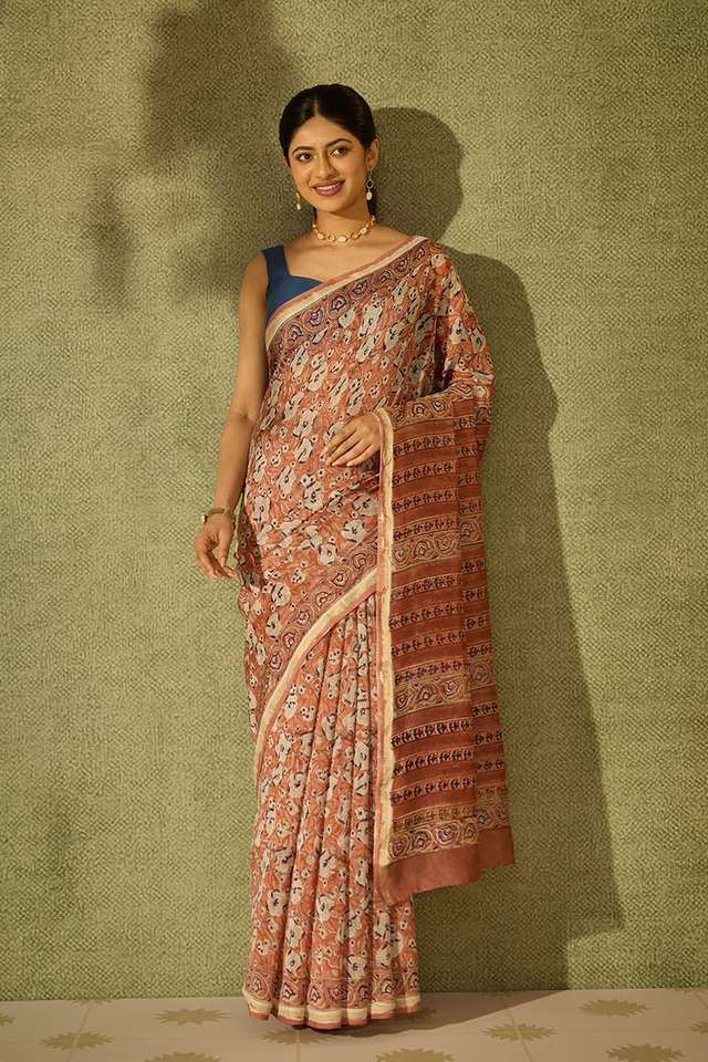 Brown Rajasthan Pure Silk Cotton Printed Sanganeri Saree image number
