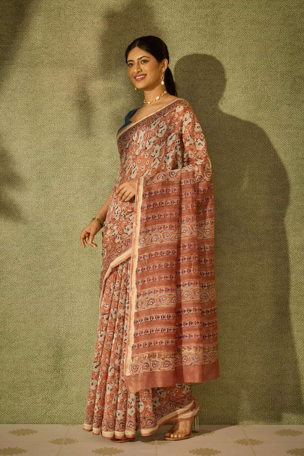 Brown Rajasthan Pure Silk Cotton Printed Sanganeri Saree image number null