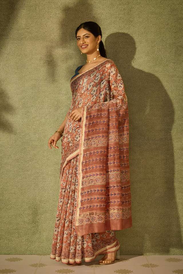 Brown Rajasthan Pure Silk Cotton Printed Sanganeri Saree thumbnail image number null