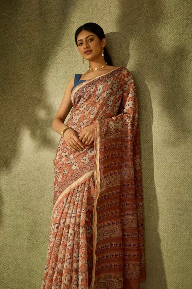 Brown Rajasthan Pure Silk Cotton Printed Sanganeri Saree thumbnail image number null