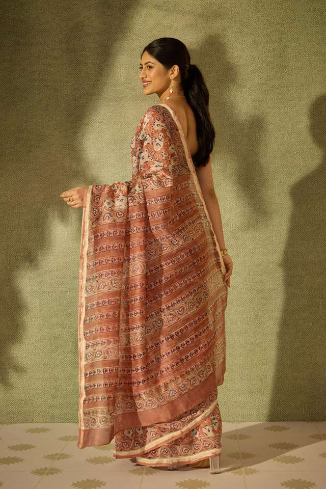 Brown Rajasthan Pure Silk Cotton Printed Sanganeri Saree thumbnail image number null