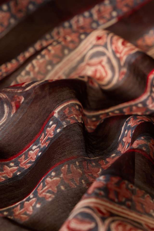 Dark Blue Rajasthan Pure Silk Cotton Printed Sanganeri Saree thumbnail image number null