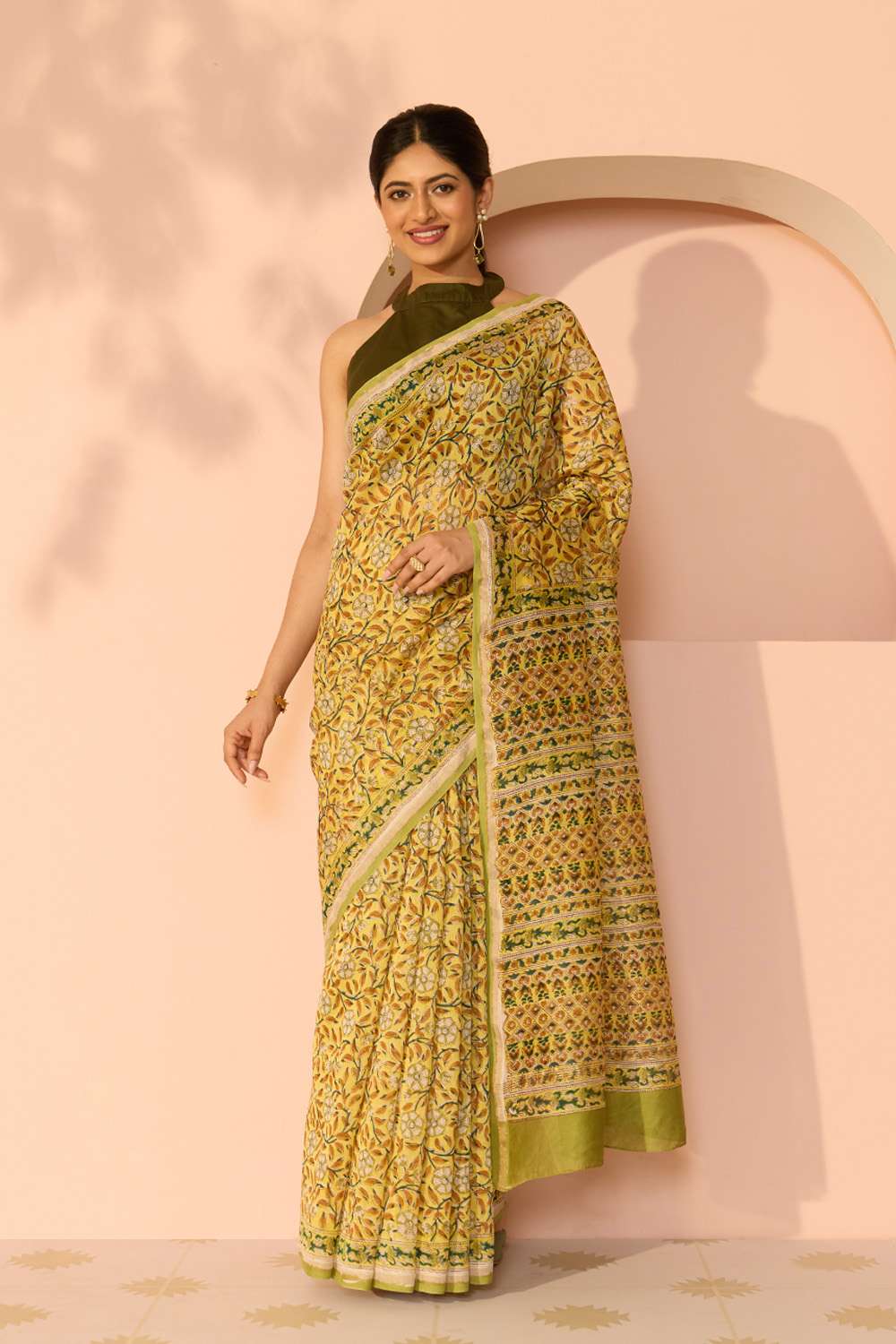 Yellow Rajasthan Pure Silk Cotton Printed Sanganeri Saree image number null