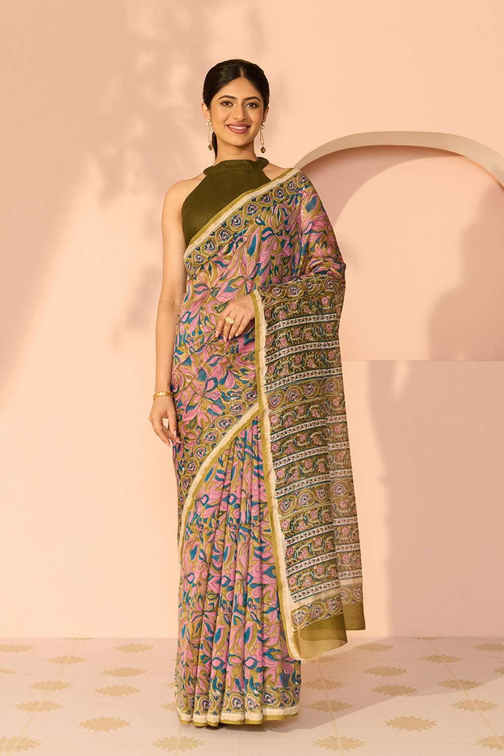 Pink Rajasthan Pure Silk Cotton Printed Sanganeri Saree image number null