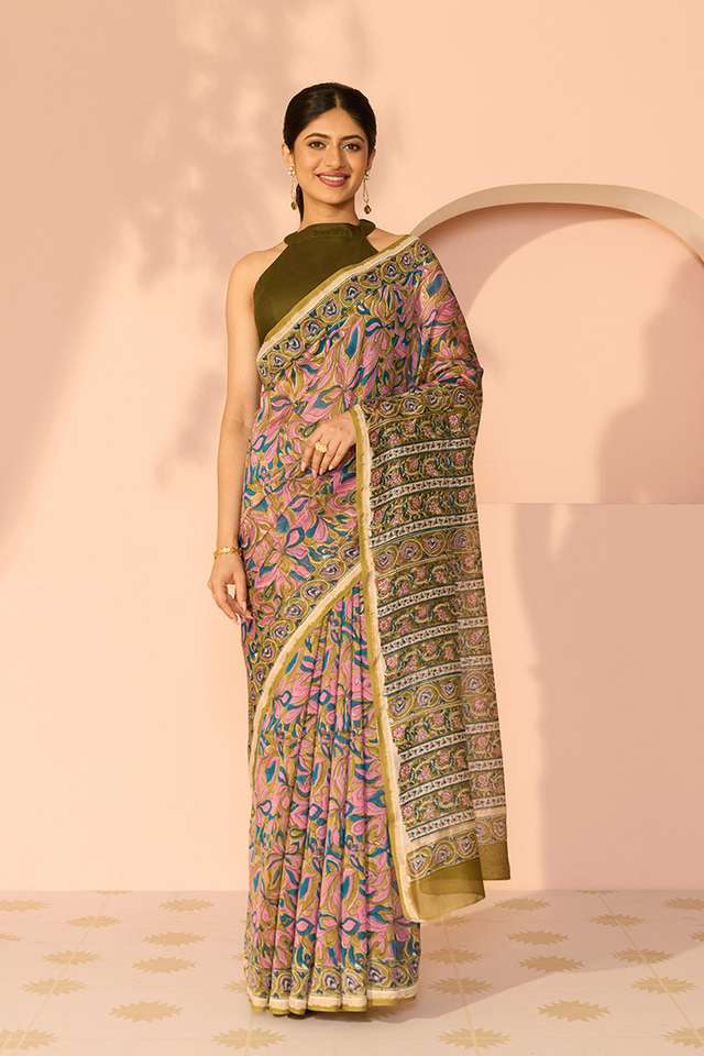 Pink Rajasthan Pure Silk Cotton Printed Sanganeri Saree thumbnail image number null