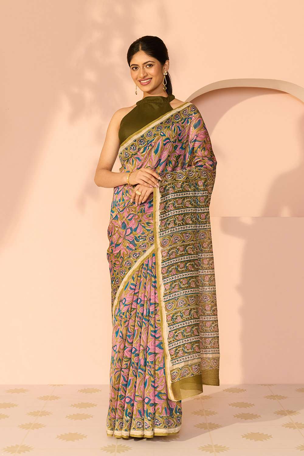 Pink Rajasthan Pure Silk Cotton Printed Sanganeri Saree image number null