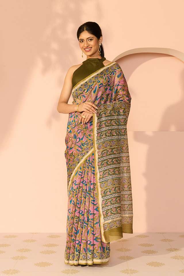 Pink Rajasthan Pure Silk Cotton Printed Sanganeri Saree thumbnail image number null