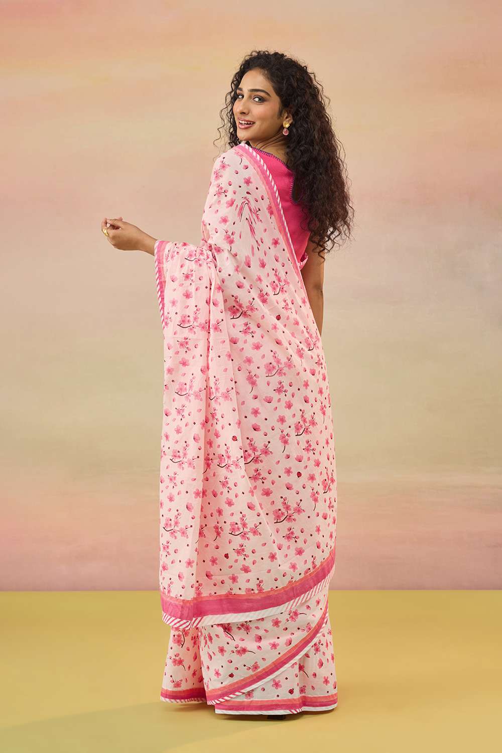 Light Pink Screen Printed Pure Cotton Saree image number null