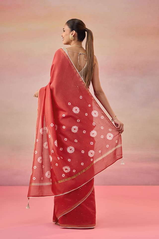 Red Gujarat Pure Silk Cotton Mukaish Saree thumbnail image number null