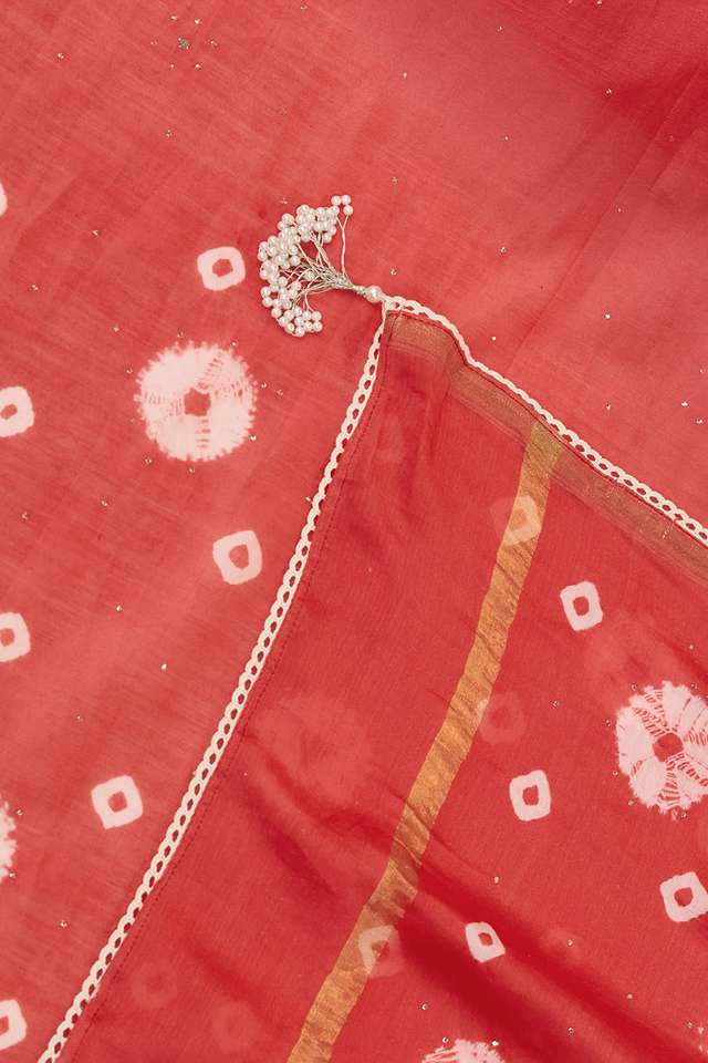 Red Gujarat Pure Silk Cotton Mukaish Saree thumbnail image number null