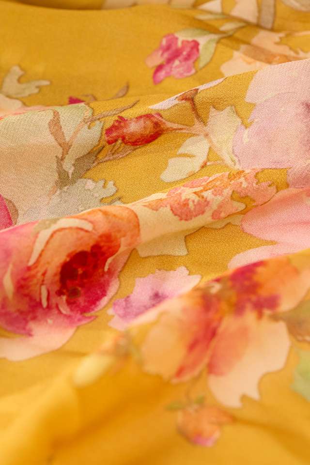 Yellow Printed Viscose Crepe Saree thumbnail image number null