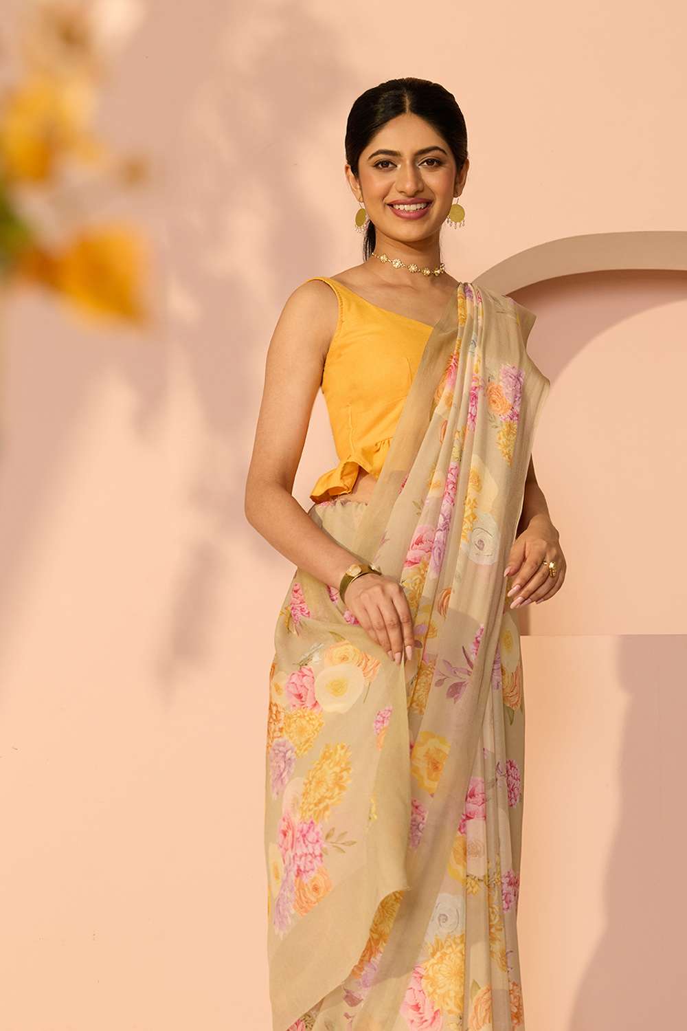Light Green Printed Viscose Crepe Saree image number null