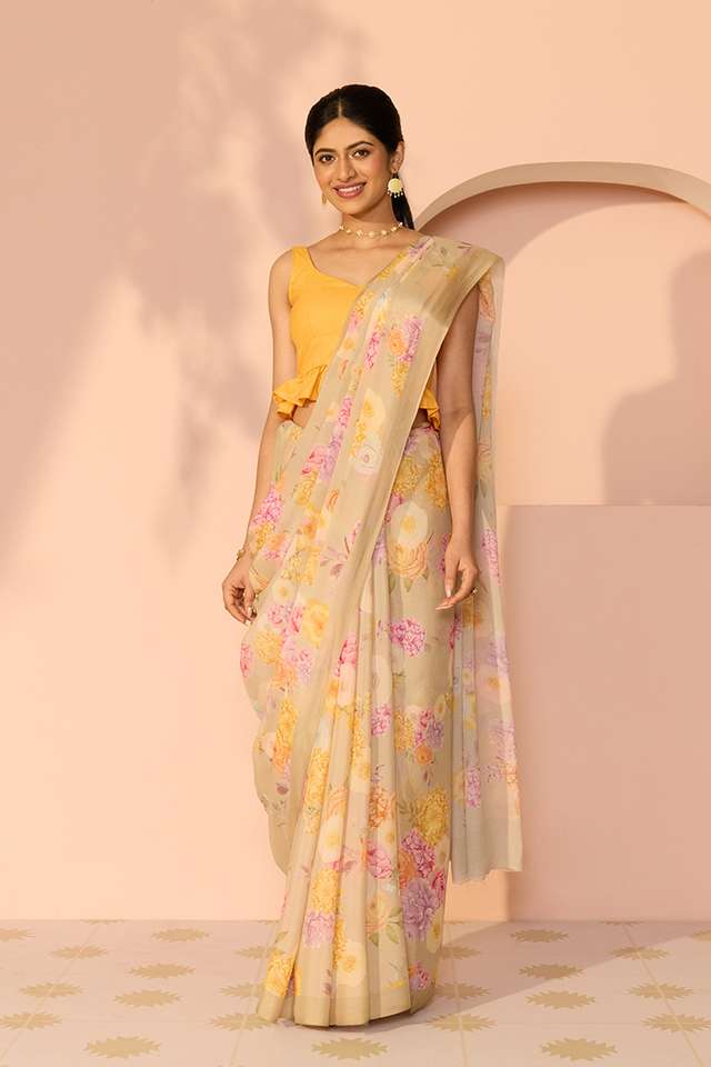Light Green Printed Viscose Crepe Saree thumbnail image number null