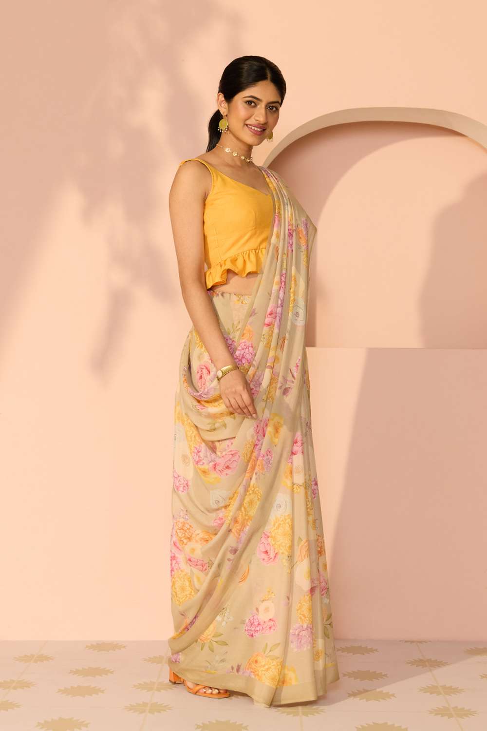Light Green Printed Viscose Crepe Saree image number null