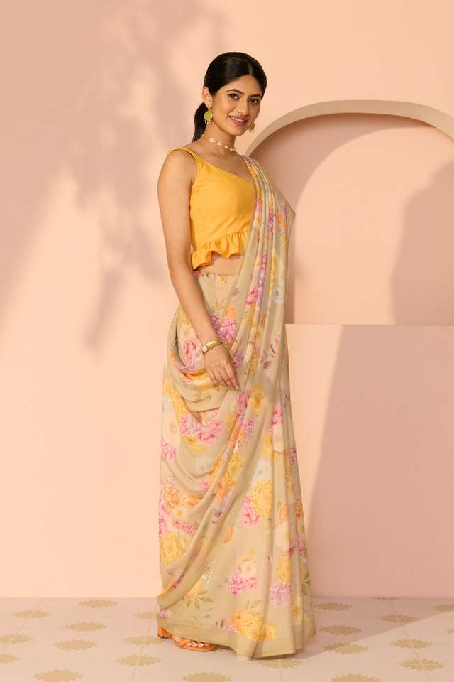 Light Green Printed Viscose Crepe Saree thumbnail image number null