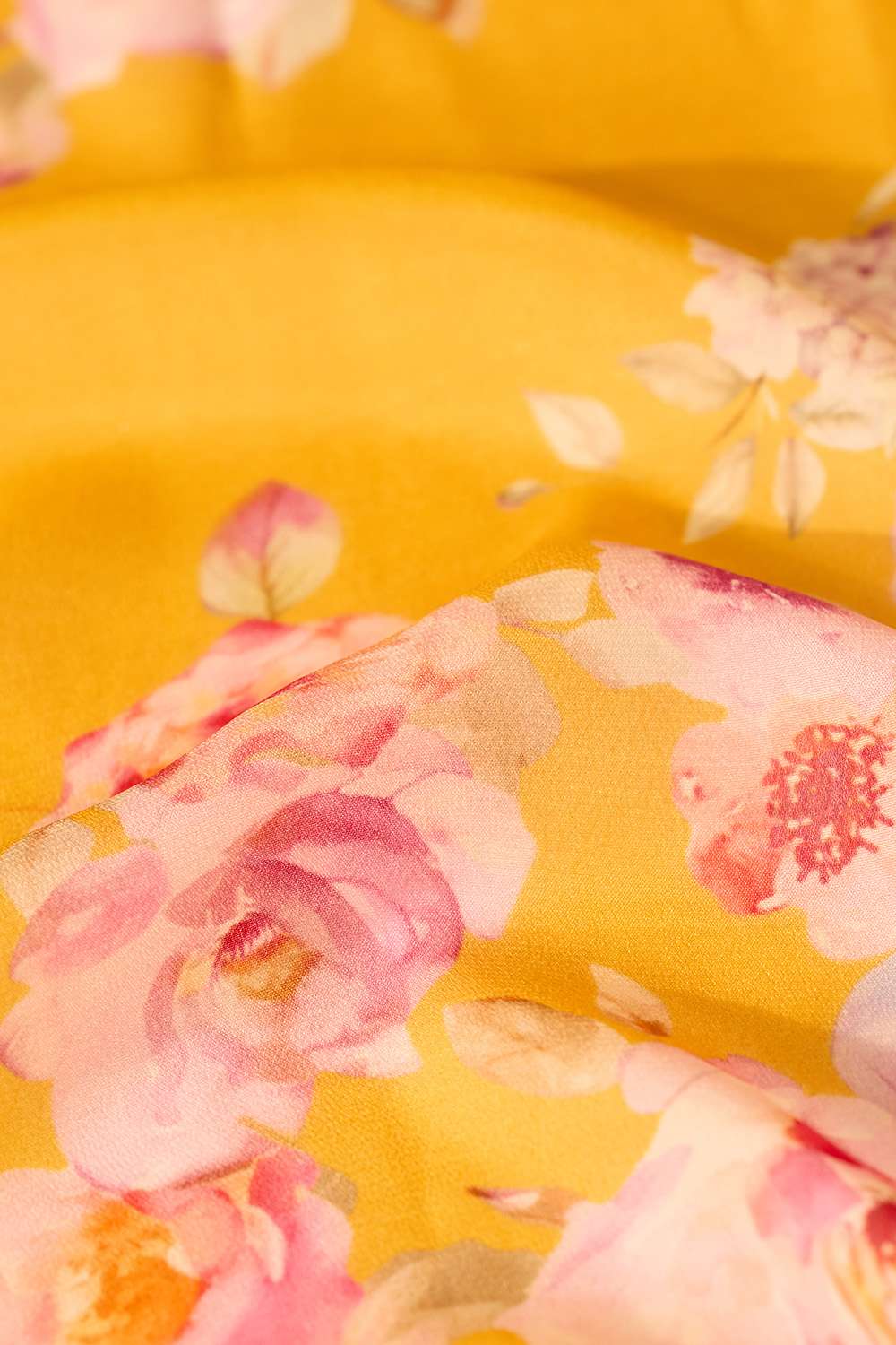 Yellow Printed Viscose Crepe Saree image number null