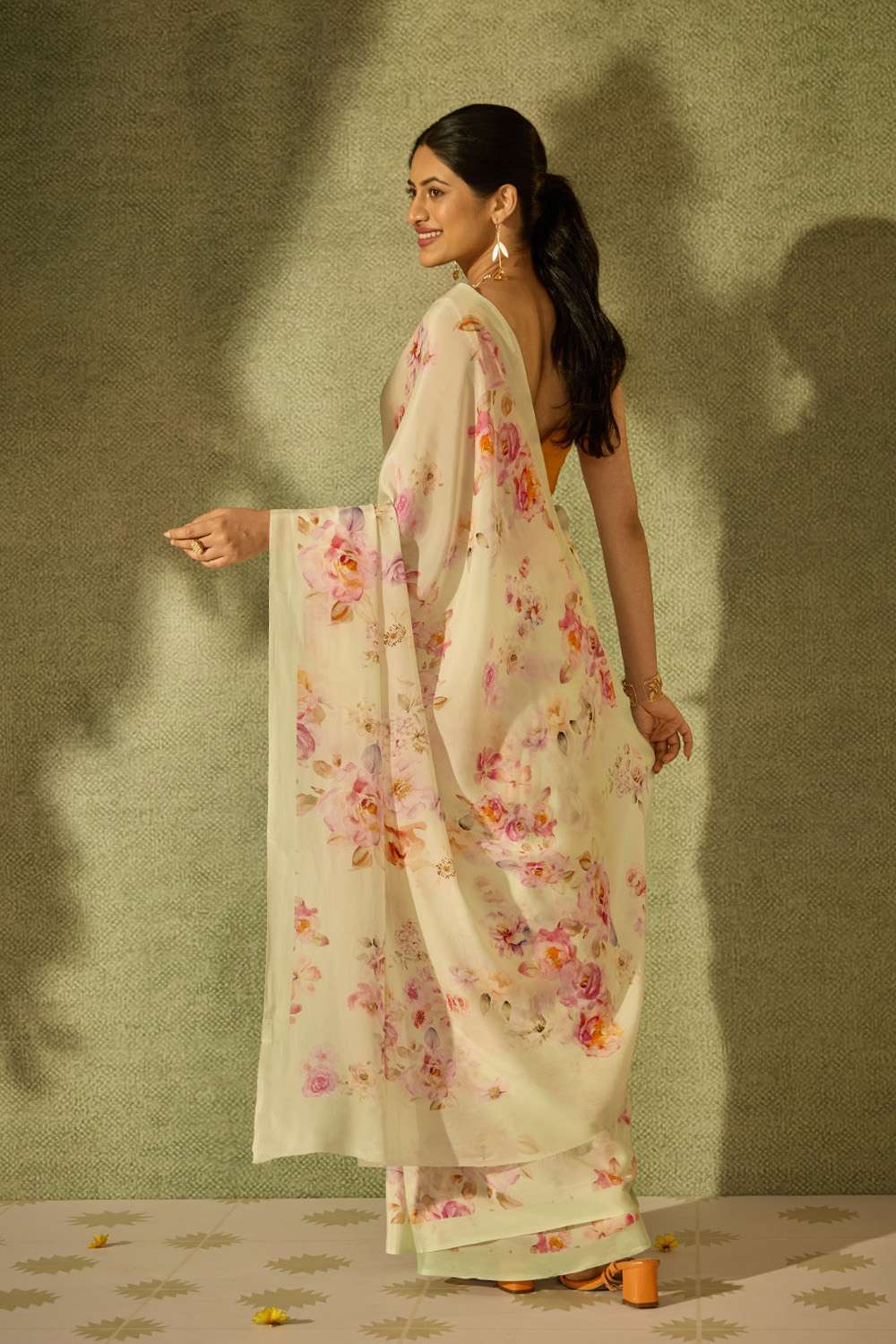 Light Green Printed Viscose Crepe Saree image number null
