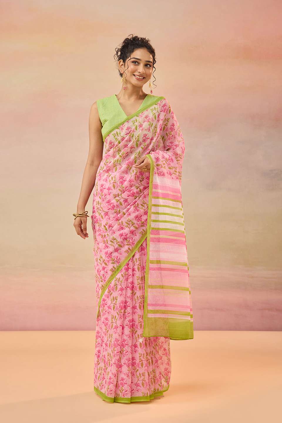 Pink Bengal Screen Printed Pure Cotton Kota Saree