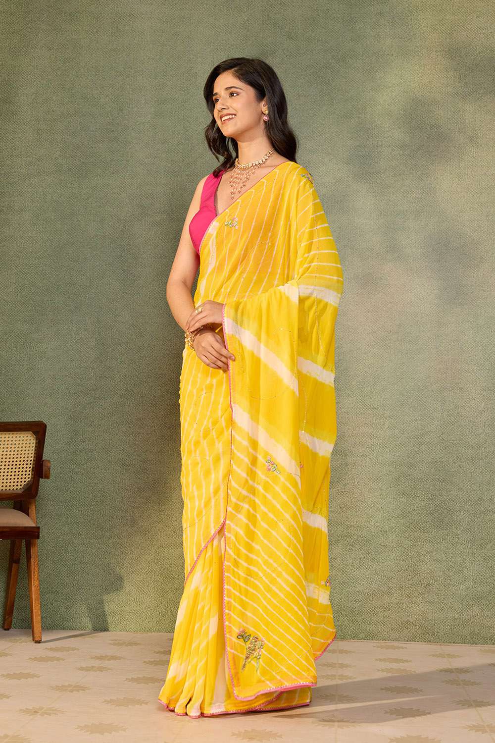 Yellow Viscose Georgette Embroidered Saree image number null