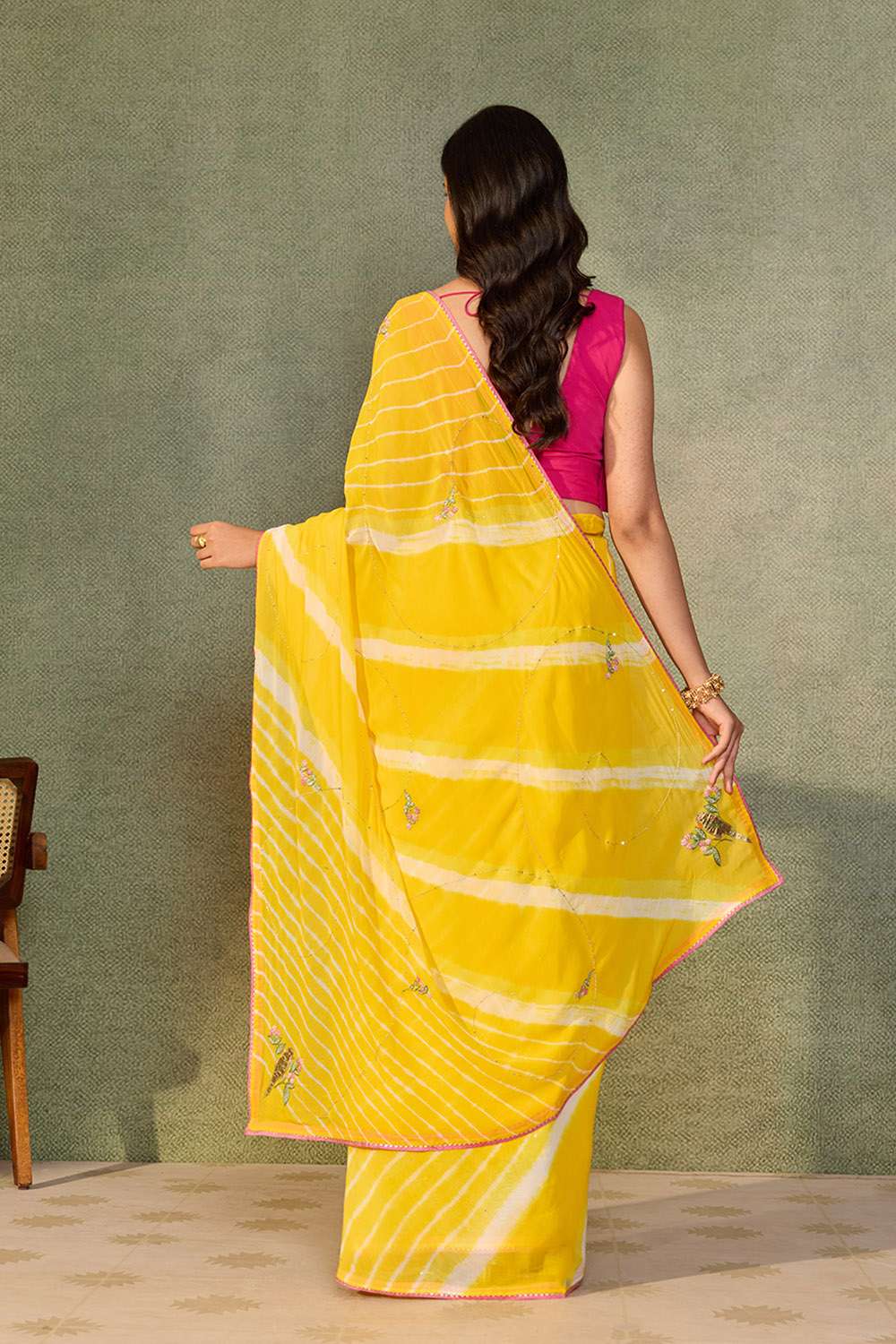 Yellow Viscose Georgette Embroidered Saree image number null