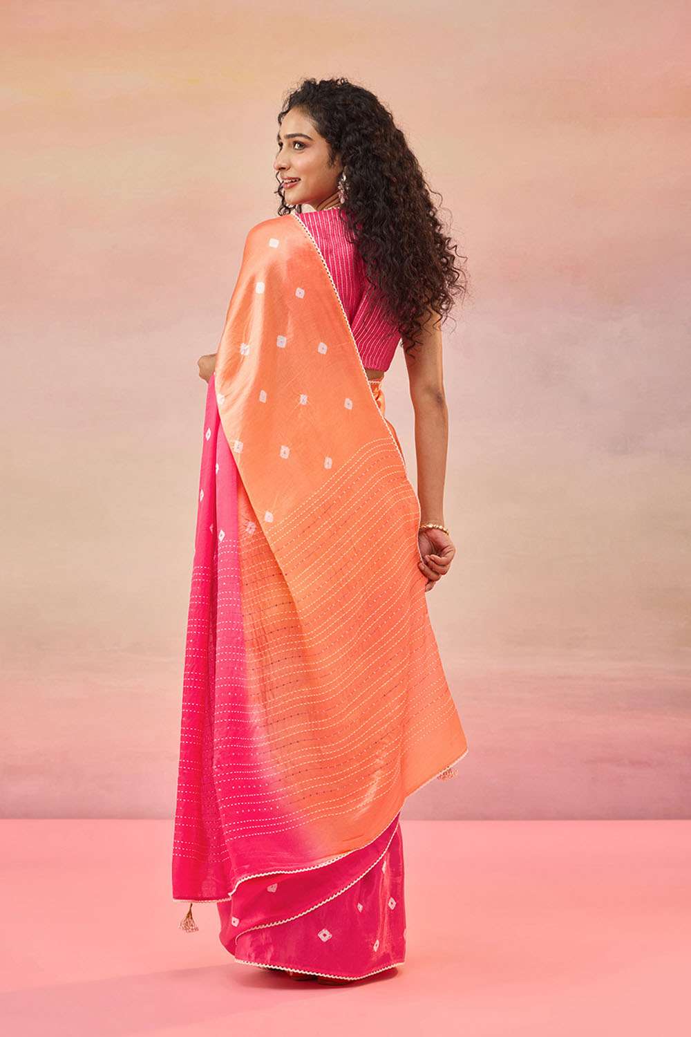 Pink Gujarat Pure Satin Tie & Dye Bandhni Saree image number null