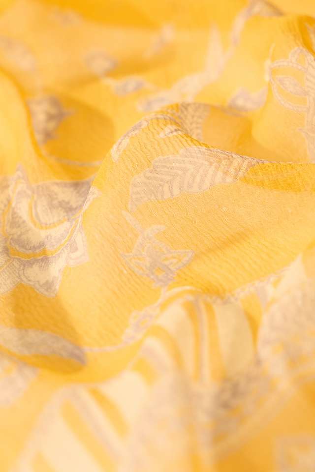 Yellow Screen Printed Viscose Chiffon Saree thumbnail image number null