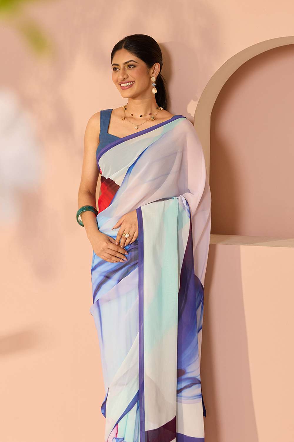 Multicoloured Printed Viscose Georgette Saree image number null